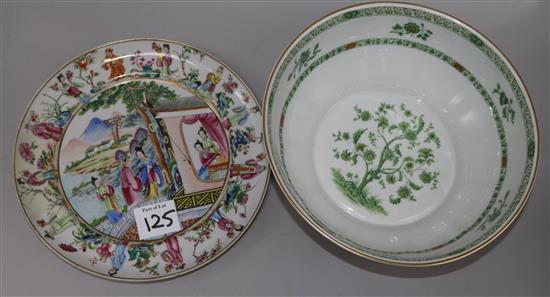 A Chinese famille rose plate and a Limoges bowl each 10in.